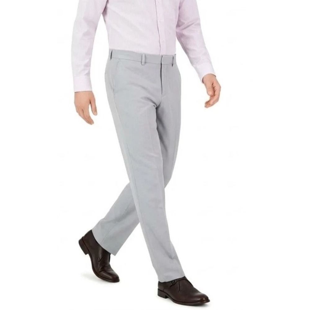 Perry Ellis Mens Dress Pants Stone Gray Solid Resolution Modern Fit 34Wx32L